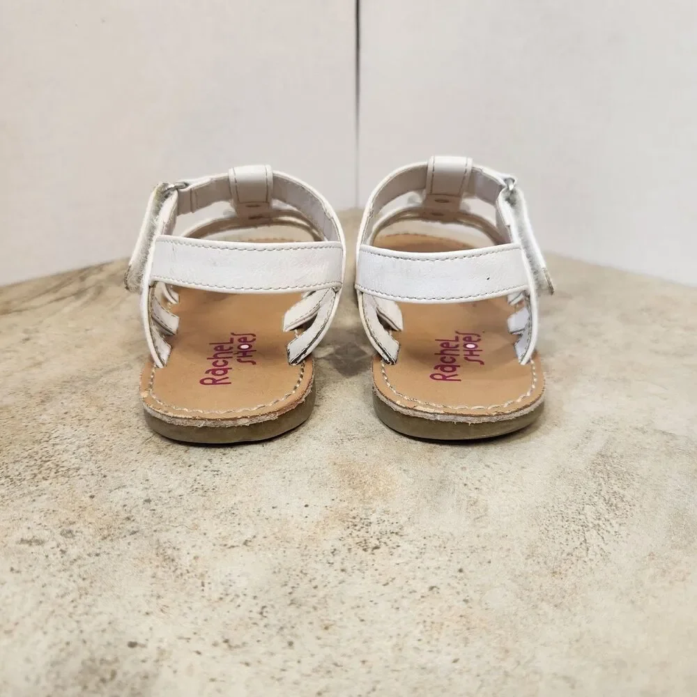 Rachel Shoes Girls US 10M White Strappy Sandals Flower Braided Hook & Loop